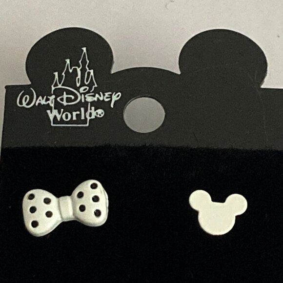 Vintage Disney Mickey Minnie Mouse Earrings Ears Bow Dots Icon White Disneyana - Picture 3 of 9